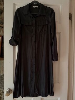 Lola & Sophie Dark Grey Long-Sleeve Button Shirt Dress (midi)